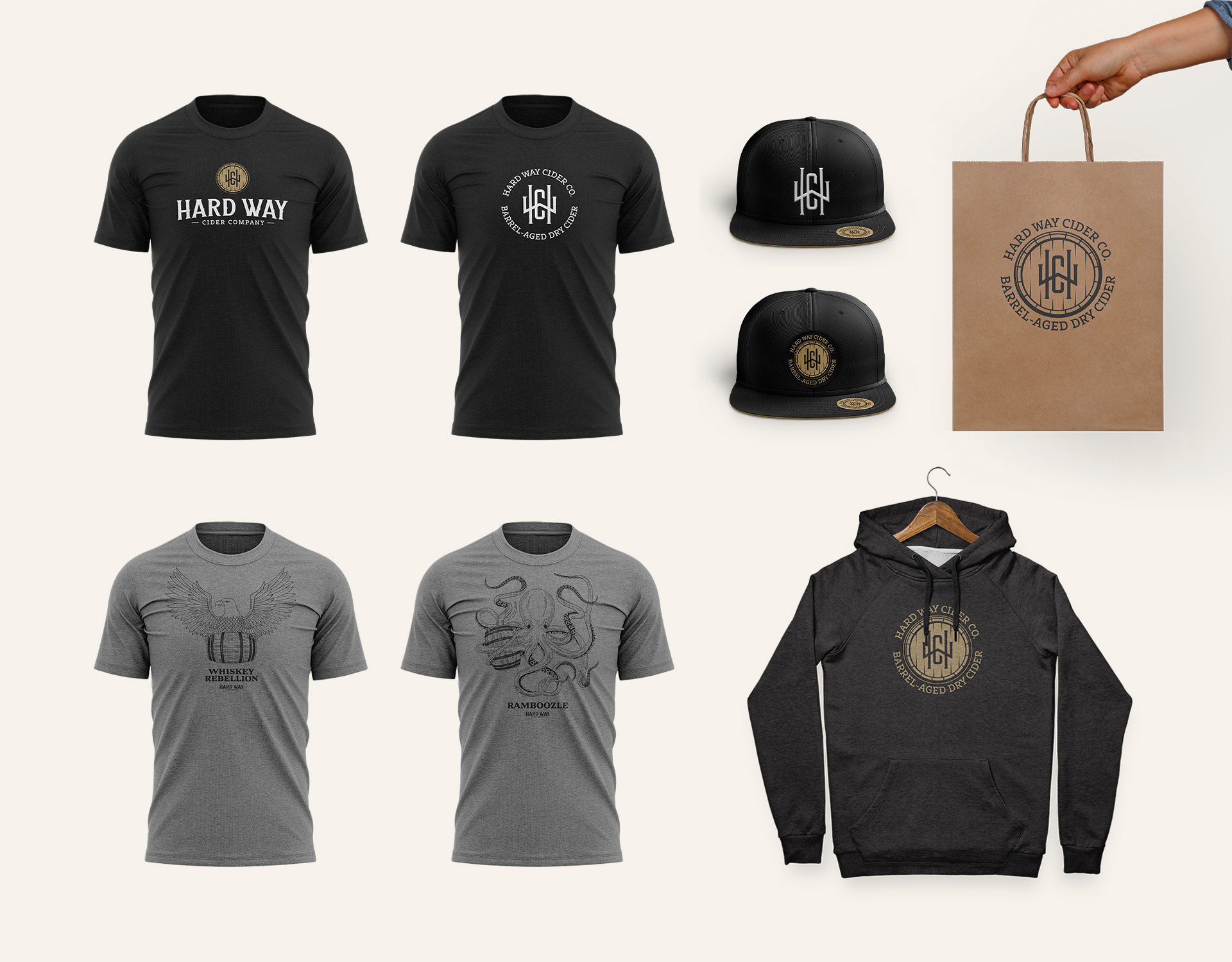 Hard Way Cider merchandise design